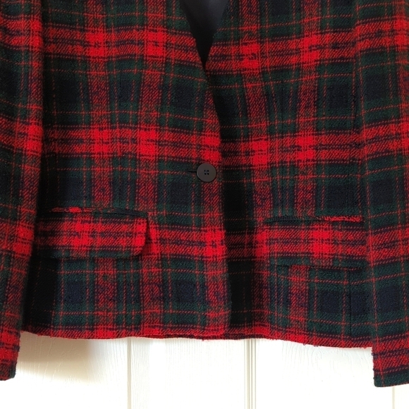 Talbots 80's Vintage Preppy Plaid Wool Blend Tweed Collarless Blazer Jacket 4P - Picture 6 of 11